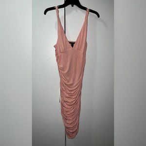 Forever 21 Baby Pink Ruched V-Neck Dress Size Sm / Med